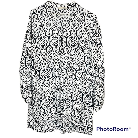 Soft Surroundings Woman’s Black & White Button Down Casual Tunic Top Size Large - Picture 1 of 6